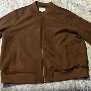 Goodfellow & Co Brown Bomber Jacket with Ribbed Collar and Cuffs